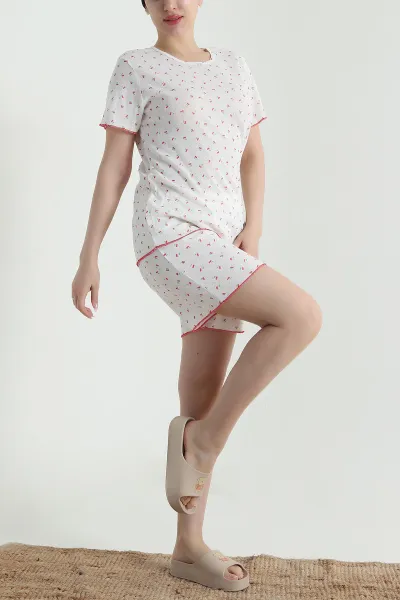Ekru Pointel Şortlu Kadın Pijama Takımı 462268