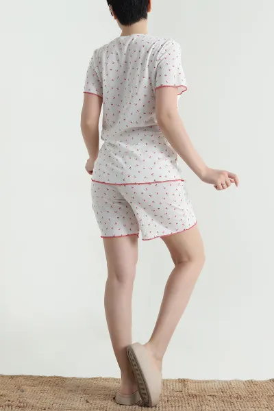Ekru Pointel Şortlu Kadın Pijama Takımı 462268