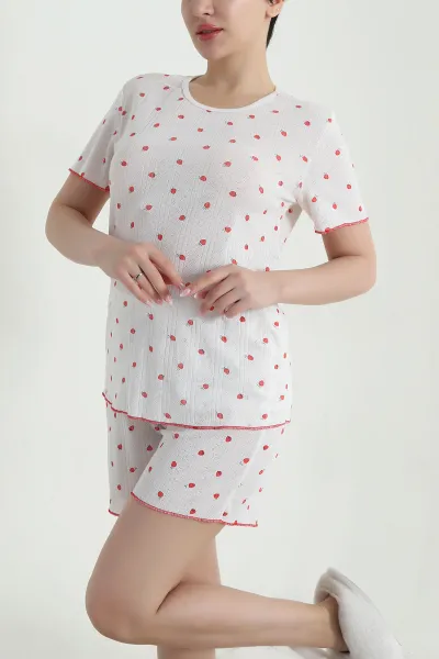 Ekru Pointel Şortlu Kadın Pijama Takımı 462382