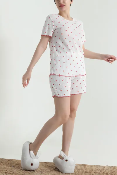 Ekru Pointel Şortlu Kadın Pijama Takımı 462382