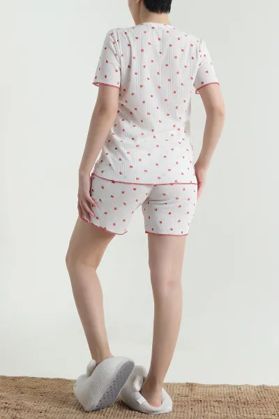 Ekru Pointel Şortlu Kadın Pijama Takımı 462382