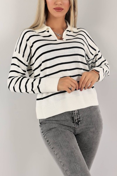 Ekru Polo Yaka Bayan Triko Kazak 132363