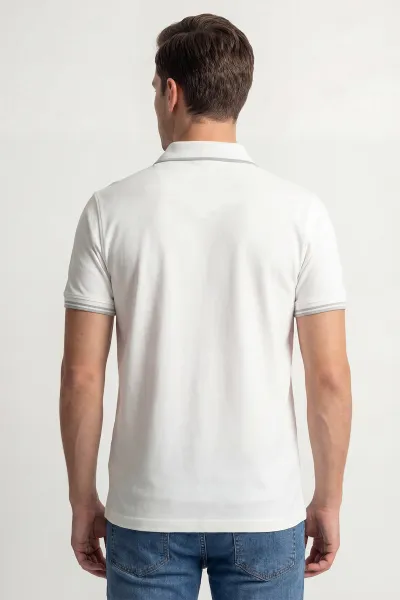 Ekru Polo Yaka Düğmeli Yazı Detaylı Erkek Tişört 435374