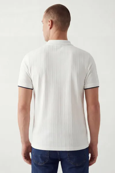 Ekru Polo Yaka Yarım Fermuarlı Erkek Tişört 435368