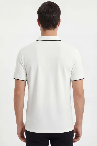 Ekru Polo Yaka Yarım Fermuarlı Erkek Tişört 435381