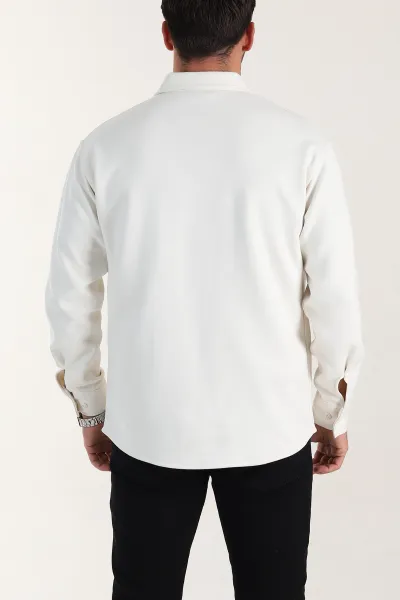 Ekru Regular Fit Süet Ata Yaka Erkek Gömlek 400042