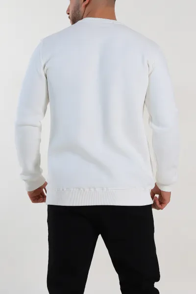 Ekru Regular Fit Üç İp Şardonlu Yazı Detay Erkek Sweatshirt 308904