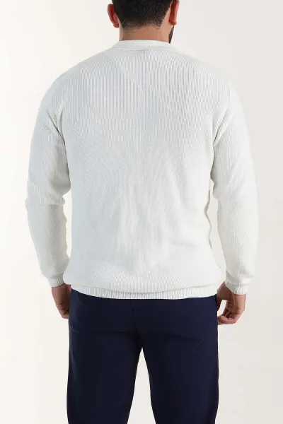 Ekru Relaxed Fit Bambu Erkek Triko Hırka 400161