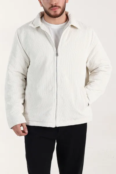 Ekru Relaxed Fit Fitilli Doku Erkek Kadife Mont 400394
