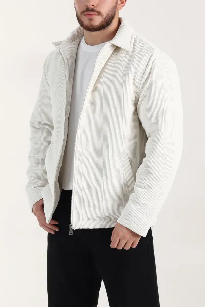 Ekru Relaxed Fit Fitilli Doku Erkek Kadife Mont 400394