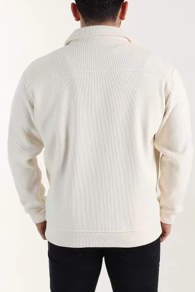 Ekru Relaxed Fit Fitilli Doku İçi Polarlı Erkek Kadife Ceket 399998