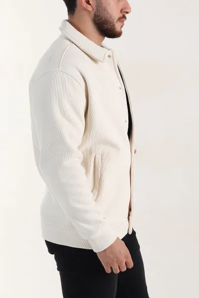 Ekru Relaxed Fit Fitilli Doku İçi Polarlı Erkek Kadife Ceket 399998