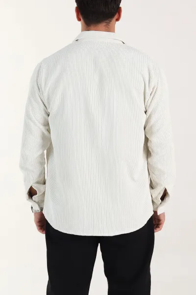 Ekru Relaxed Fit Fitilli Kadife Erkek Gömlek 399752