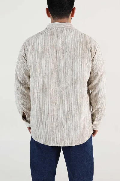 Ekru Relaxed Fit Fitilli Kadife Erkek Gömlek 399967