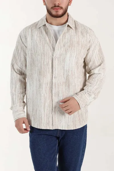 Ekru Relaxed Fit Fitilli Kadife Erkek Gömlek 399967
