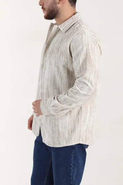 Ekru Relaxed Fit Fitilli Kadife Erkek Gömlek 399967