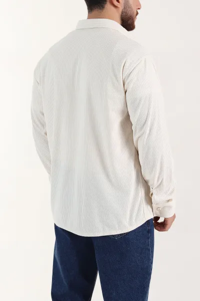 Ekru Relaxed Fit Fitilli Kadife Erkek Gömlek 400096
