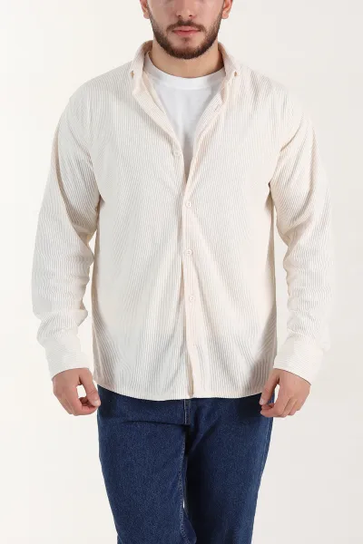Ekru Relaxed Fit Fitilli Kadife Erkek Gömlek 400096