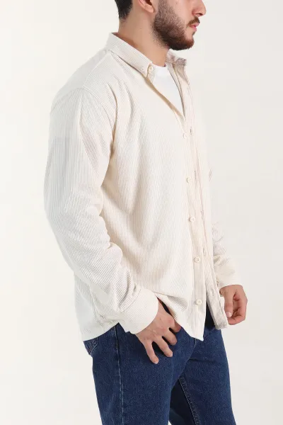 Ekru Relaxed Fit Fitilli Kadife Erkek Gömlek 400096