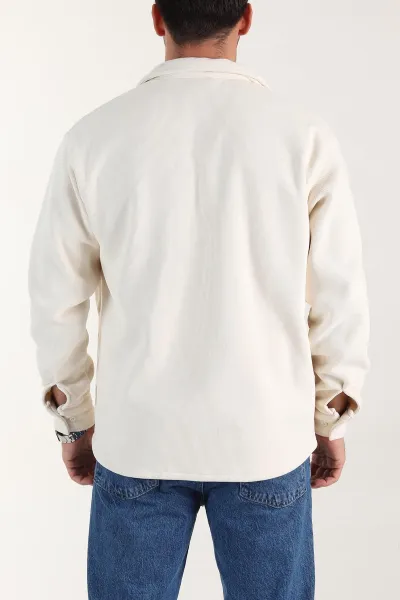 Ekru Relaxed Fit İçi Polarlı Erkek Kadife Gömlek 400013