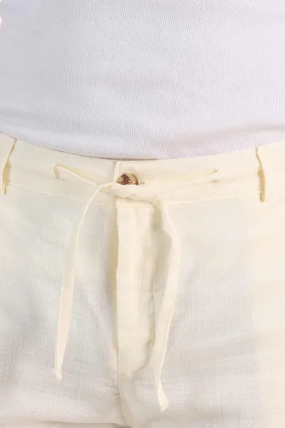 Ekru Relaxed Fit Müslin Keten Bel Arkası Lastikli Erkek Şort 386179