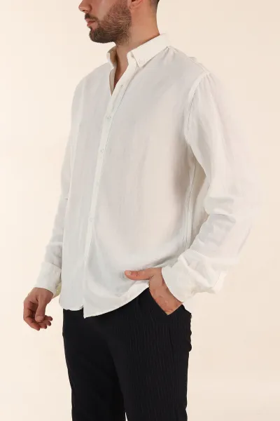 Ekru Relaxed Fit Pamuk Ata Yaka Erkek Gömlek 363818