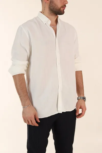 Ekru Relaxed Fit Pamuk Ata Yaka Erkek Gömlek 363818