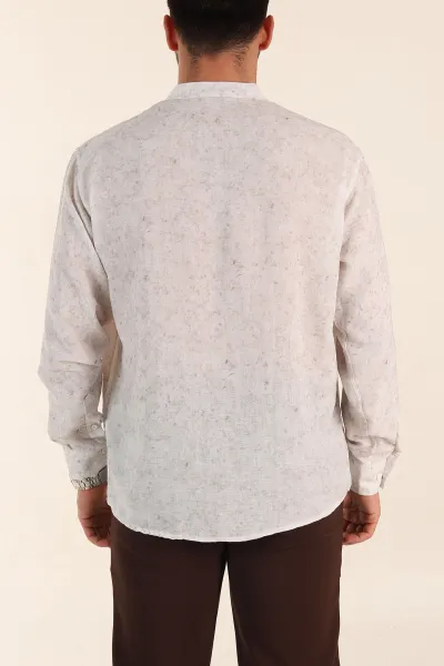 Ekru Relaxed Fit Yarım Düğmeli Hakim Yaka Uzun Kollu Erkek Gömlek 369367