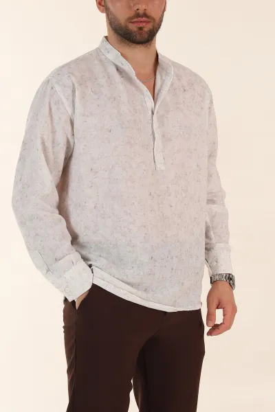 ekru-relaxed-fit-yarim-dugmeli-hakim-yaka-uzun-kollu-erkek-gomlek-369367