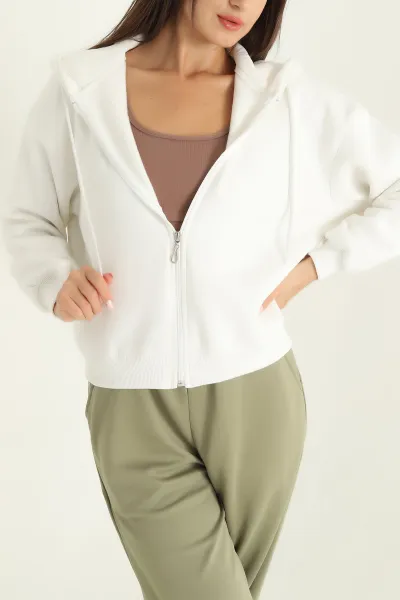 Ekru Şardonlu Üç İp Bayan Sweat 292551
