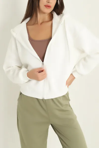 Ekru Şardonlu Üç İp Bayan Sweat 292551