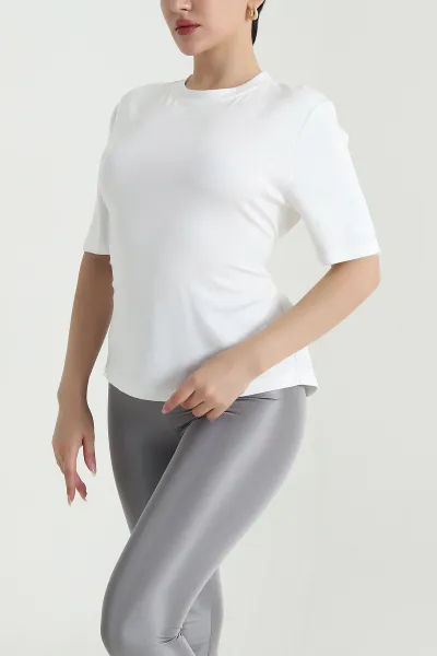 Ekru Sırt Bağcıklı Modal Kadın Tişört 468128