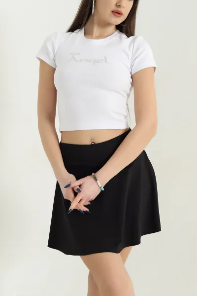Ekru Taş Detay Likralı Crop 338522