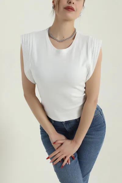 Ekru Taşlı Tasarım Kadın Bluz 428327