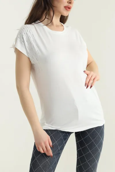 Ekru Taşlı Viskon Kadın Bluz 433793
