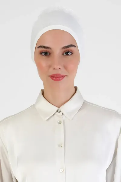 Ekru Tesettür Dikişli Fırfırlı Bone 454232