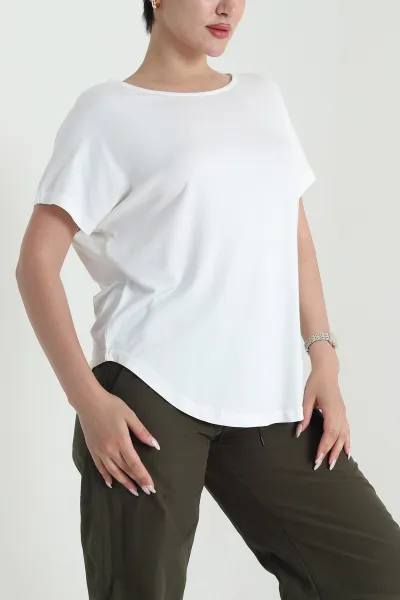 Ekru Yarasa Kol Oval Kesim Viskon Kadın Bluz 463327