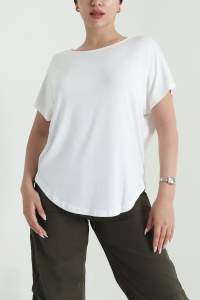 Ekru Yarasa Kol Oval Kesim Viskon Kadın Bluz 463327