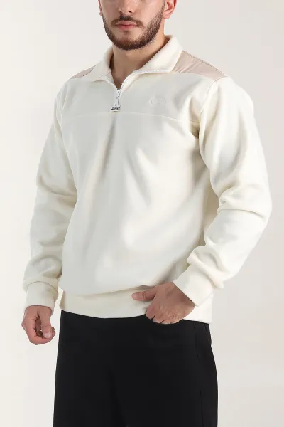 ekru-yarim-fermuarli-nakis-detayli-dik-yaka-polar-kumas-erkek-sweatshirt-404240
