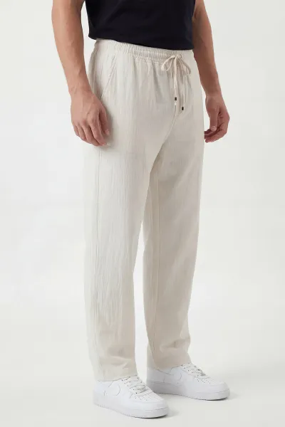 Ekru Yeni Sezon Baggy Belden Bağlamalı Erkek Pantolon 442265