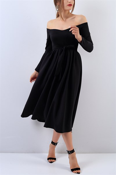 Eteği Bükümlü Siyah Elbise 18224B