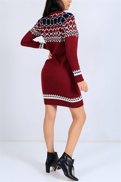 Etnik Desen Bordo Triko Tunik 25004B