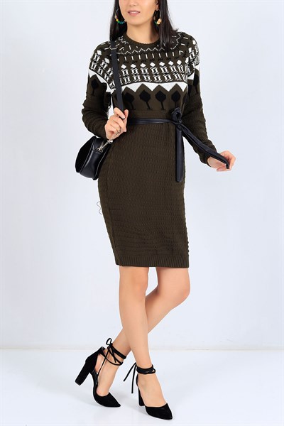 Etnik Desen Haki Triko Tunik 24966B