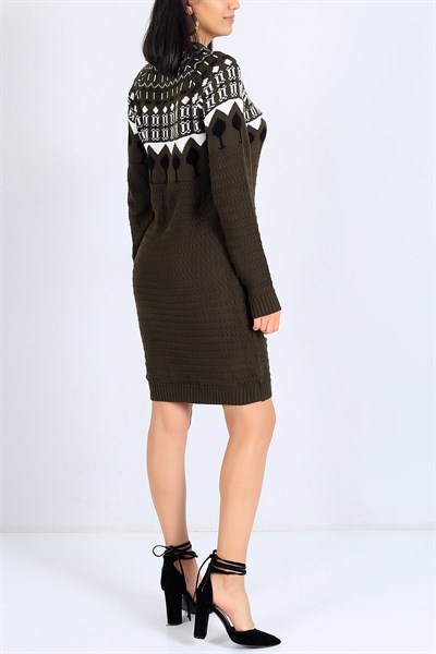 Etnik Desen Haki Triko Tunik 24966B