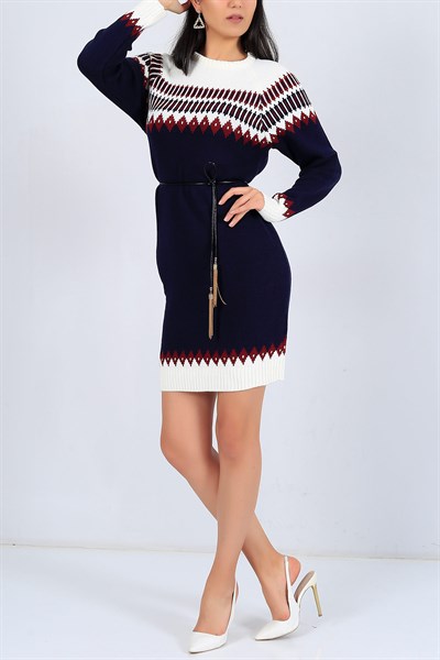 Etnik Desen Lacivert Triko Tunik 25005B