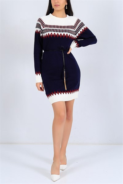 Etnik Desen Lacivert Triko Tunik 25005B
