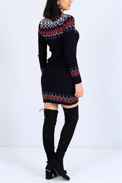 Etnik Desen Lacivert Triko Tunik 25007B