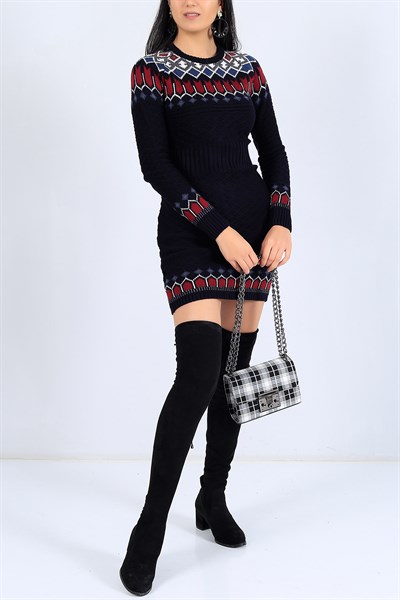 Etnik Desen Lacivert Triko Tunik 25007B