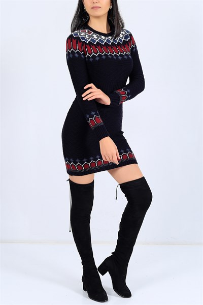 Etnik Desen Lacivert Triko Tunik 25007B