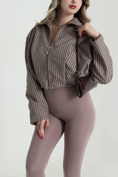 Fermuarlı Astarlı Ekose Bamber Kadın Ceket 493593